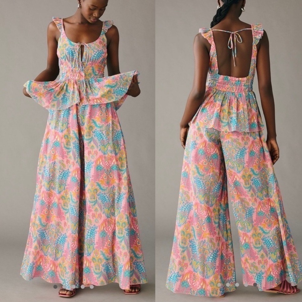 Anthropologie Pastel Paisley Wide-Leg Jumpsuit